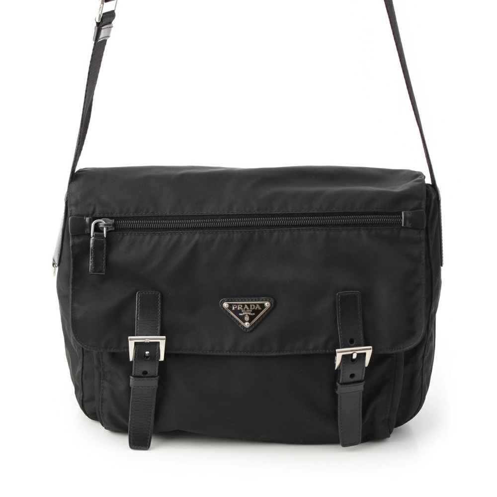 Prada Tessuto Triangle Shoulder Messenger Bag Black